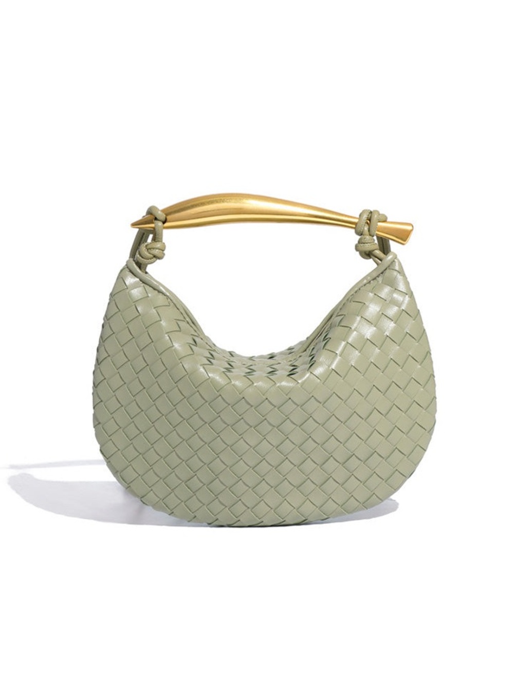 Olive Green Woven Shoulder Bag w/ Gold Handle